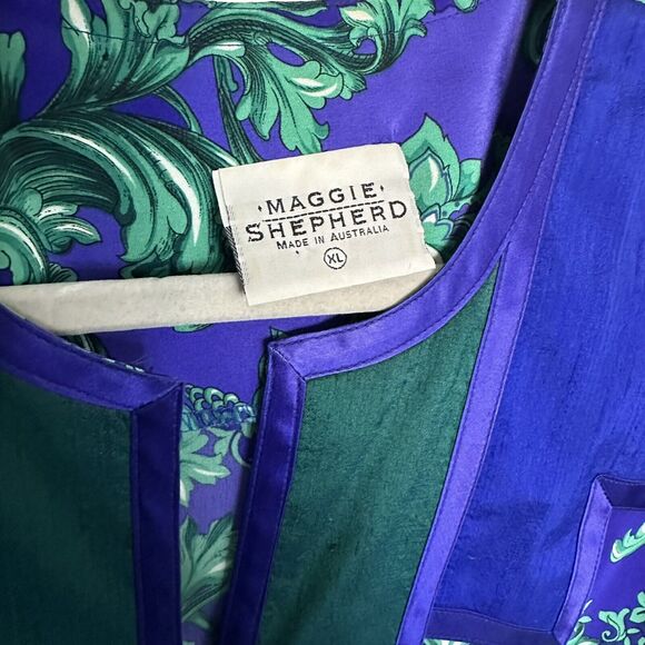 Maggie Shepherd Australia Blue Floral Skirt Blouse Set VTG 1980'sLagenlook XL - Picture 2 of 6